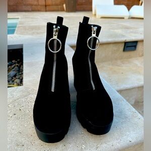 Black Suede Zip Up Platform Boots